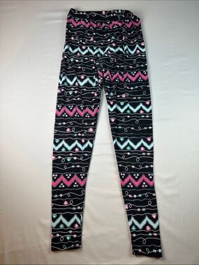 Women’s' Black Patterned Leggings Pink Teal Jewelry High Rise One Size